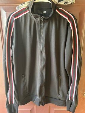 GBG Los Angeles Black Track Jacket with Red & White Stripes